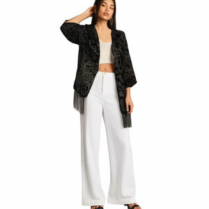 Bongo Fringe Cardigan Womens S Black Open Front Kimono Velvet Duster Whimsigoth